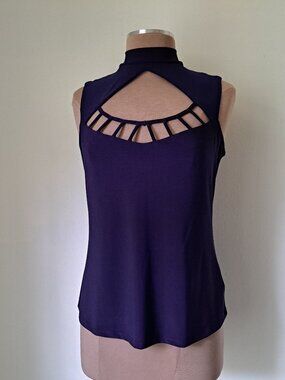 AUW Women's Tank Top Turtle Neck Size M Blue Color